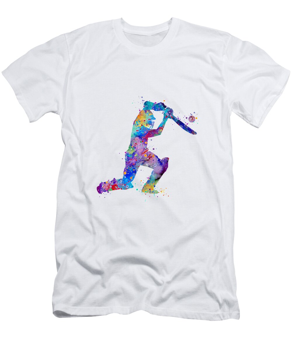 Boy Cricket Player Watercolor Silhouette White Lotus T-Shirt