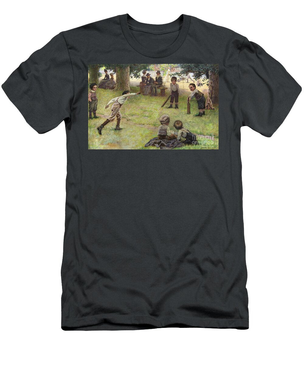 Boys Playing Cricket Watercolor Lucien Davis T-Shirt