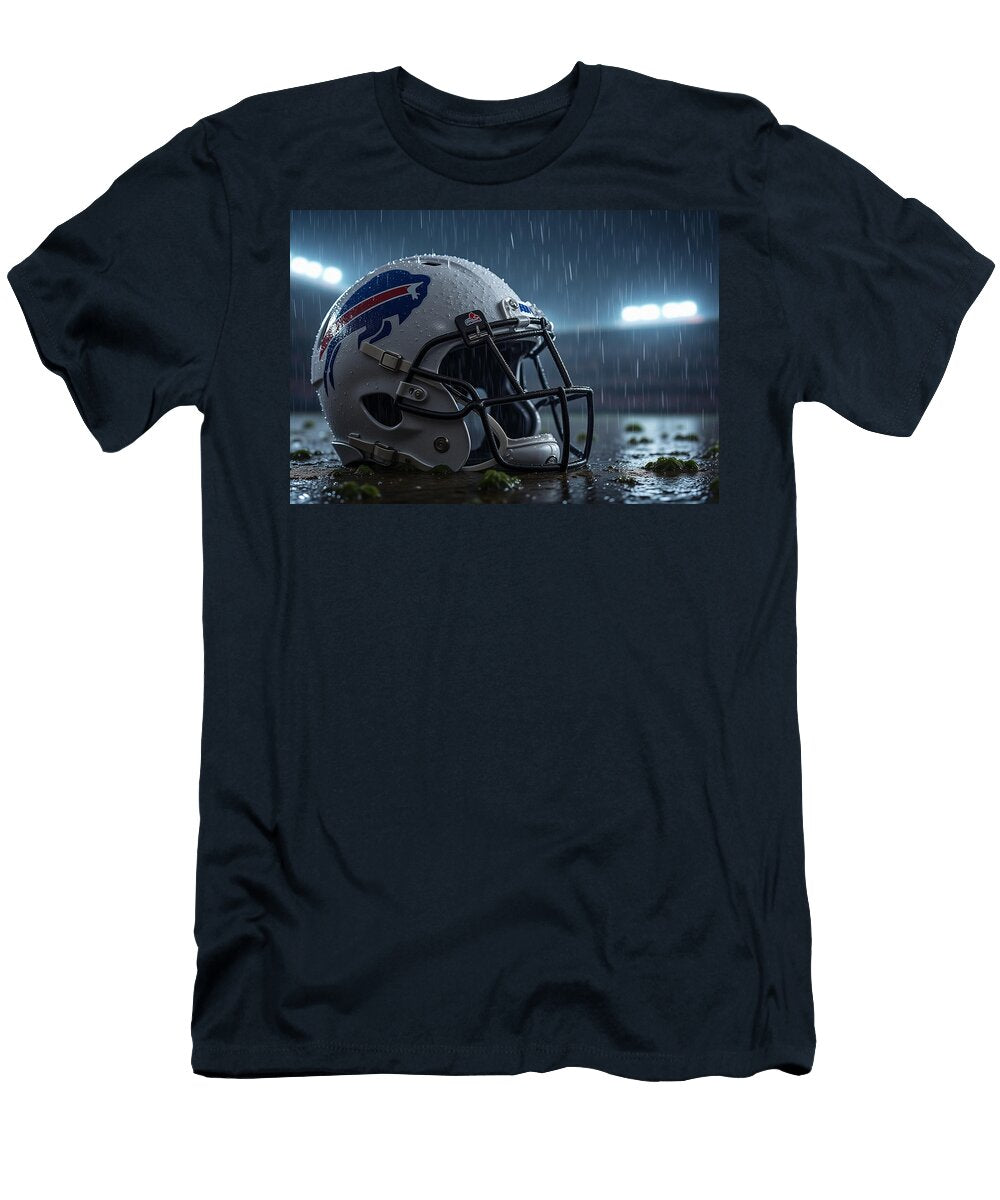 Buffalo Bills Helmet in the Rain Kevin Walker and Pixel Reverie T-Shirt