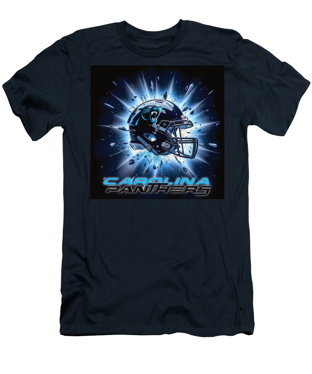 Carolina Panthers Helmet Explosion Kevin Walker and Pixel Reverie T-Shirt