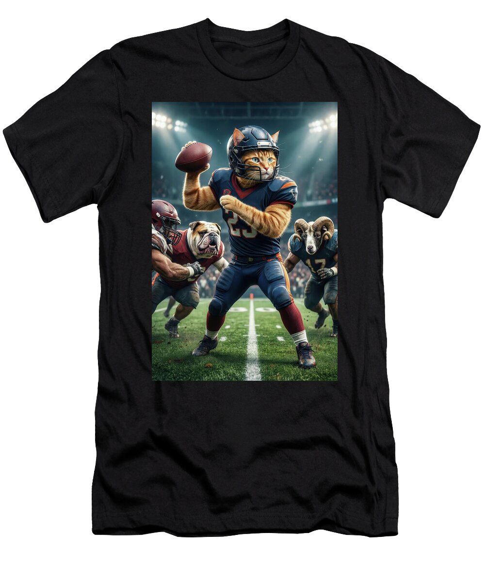 Cat Football Quarterback in Action Matthias Hauser T-Shirt