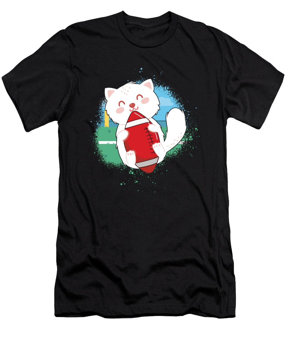 Cat Wuth Rugby American Football Ball Kitten Gift Thomas Larch T-Shirt