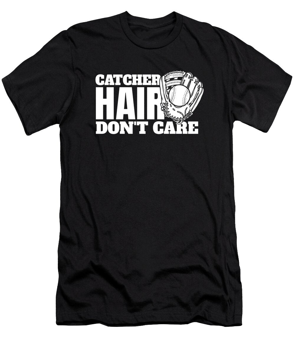 Catcher Hair Dont Care Pitcher Batter Softball Catcher Crazy Squirrel T-Shirt