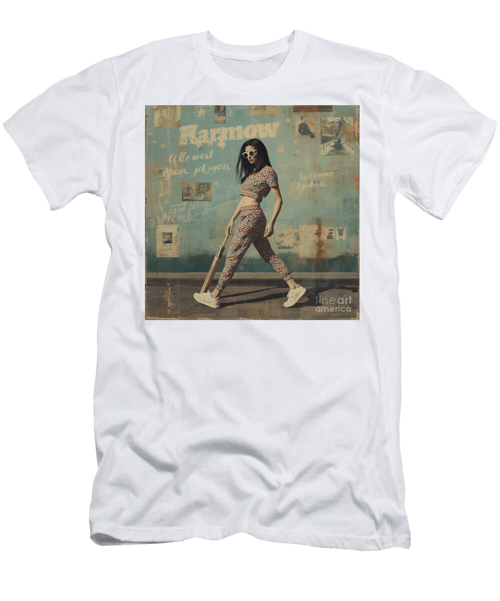 Chic Woman Holding a Cricket Bat Tracey Ann Tuomey T-Shirt