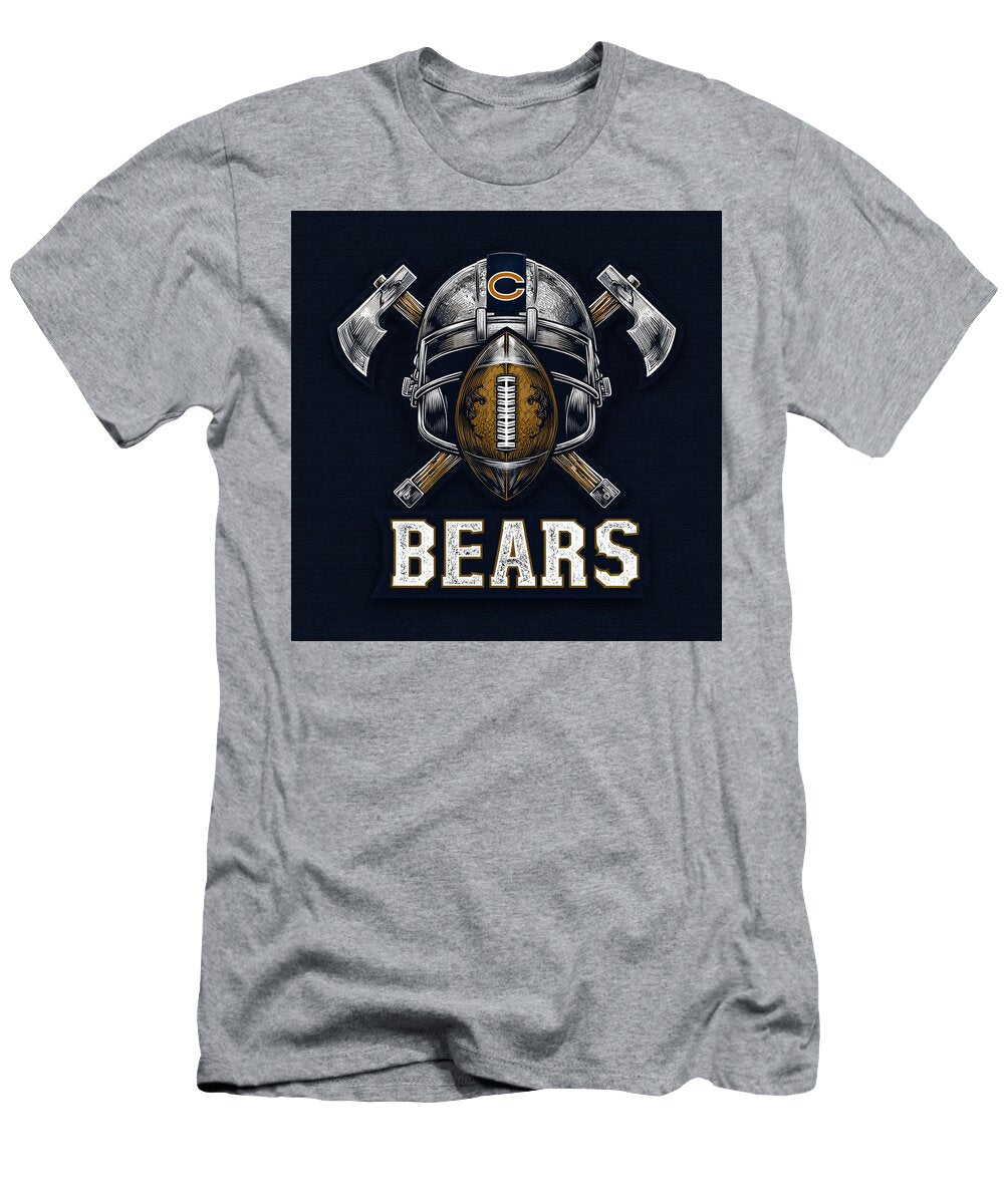 Chicago Bears Football Helmet with Axes and Logo Kevin Walker and Pixel Reverie T-Shirt