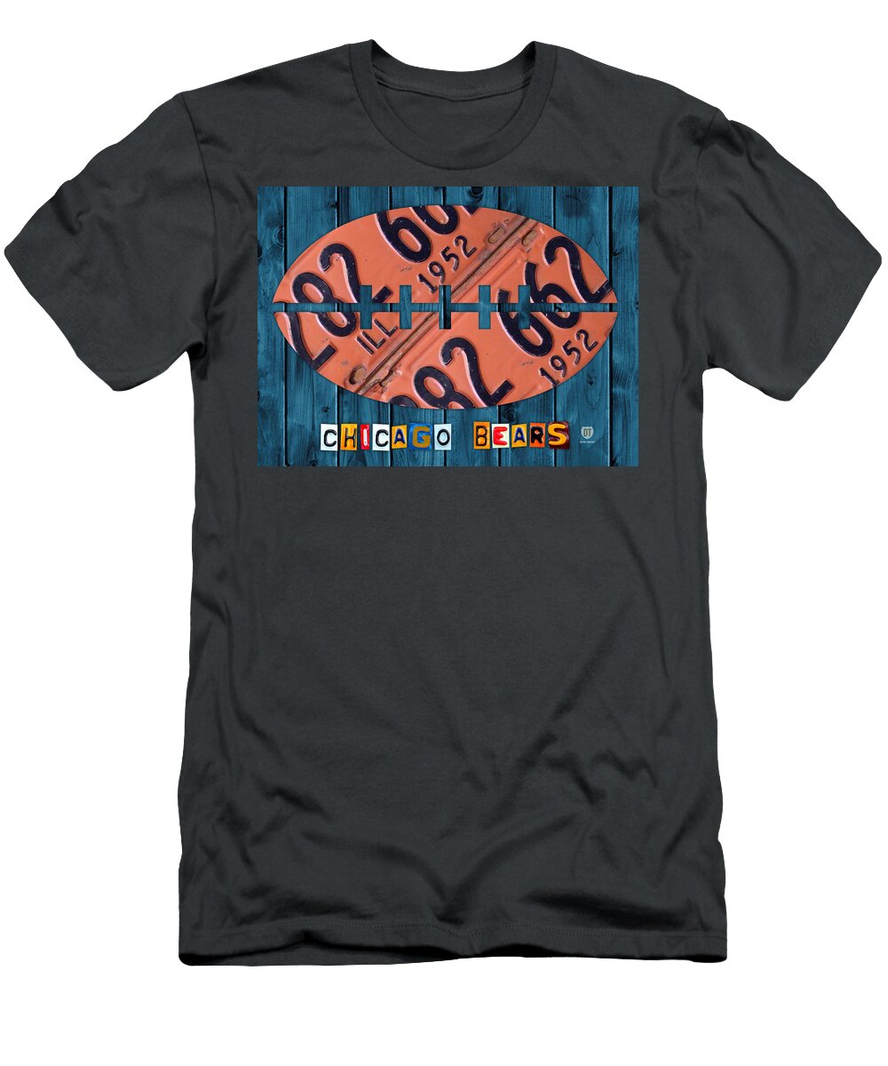 Chicago Bears Football Recycled License Plate Art Design Turnpike T-Shirt