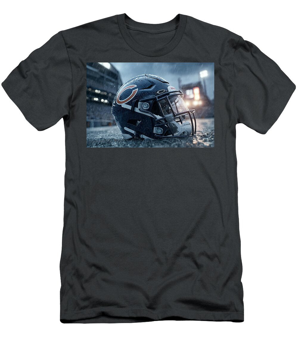 Chicago Bears Helmet in Rain Kevin Walker and Pixel Reverie T-Shirt