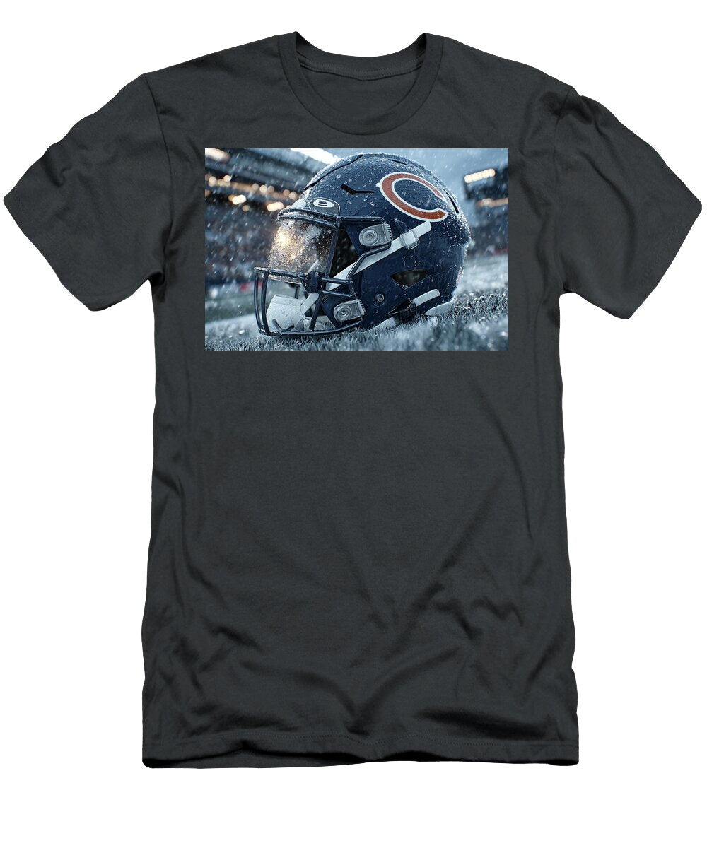 Chicago Bears Helmet in the Rain Kevin Walker and Pixel Reverie T-Shirt