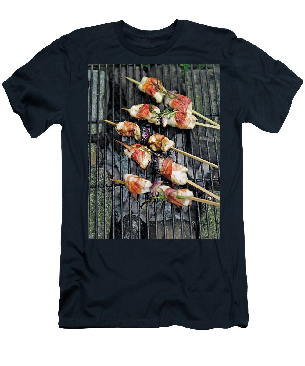 Chicken with Ham Onions and Rosemary in Skewers on Grill Jalag Wolfgang Kowall T-Shirt