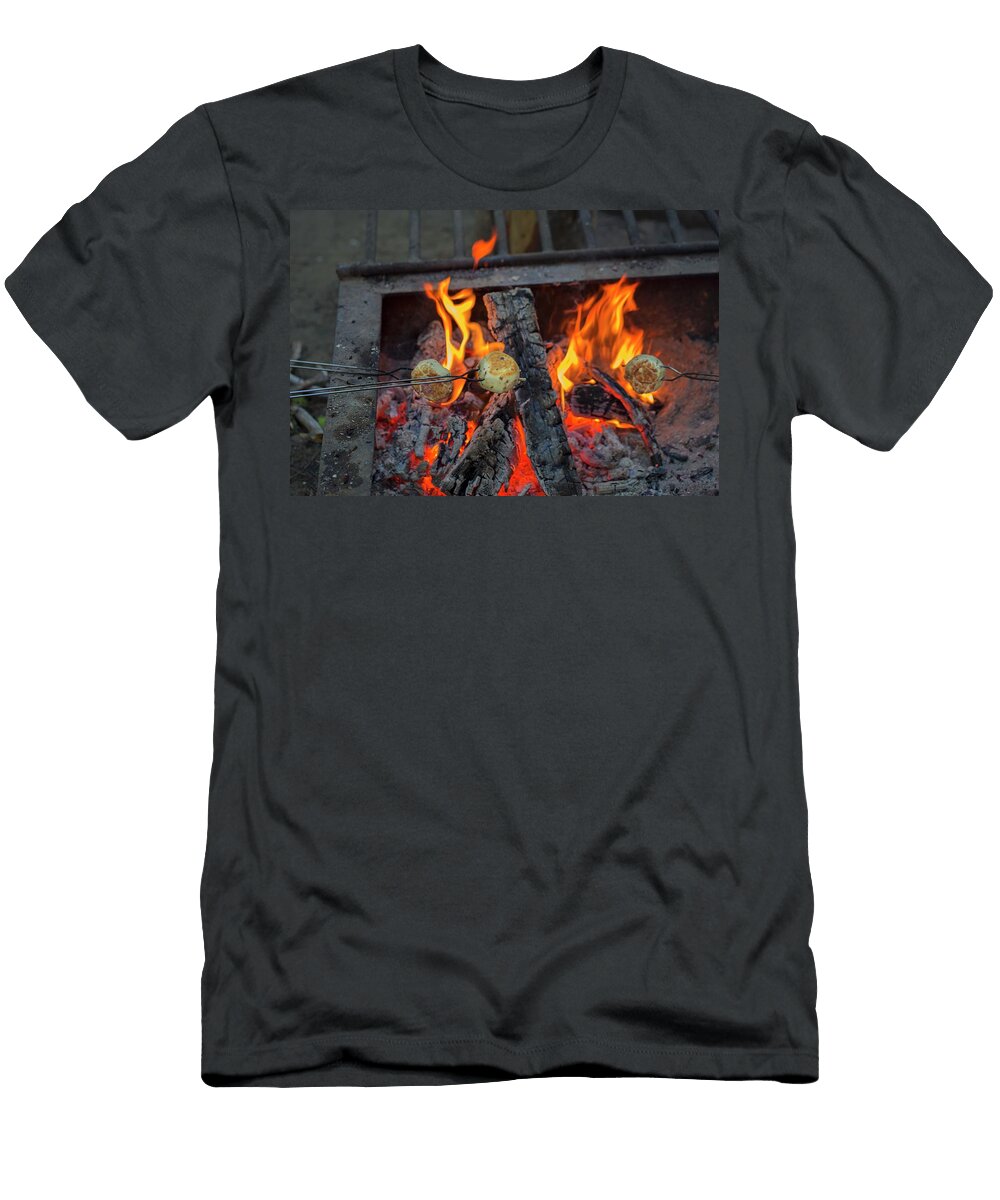 Cinnamon Rolls on a Spit Over a Fire Tina Engel T-Shirt