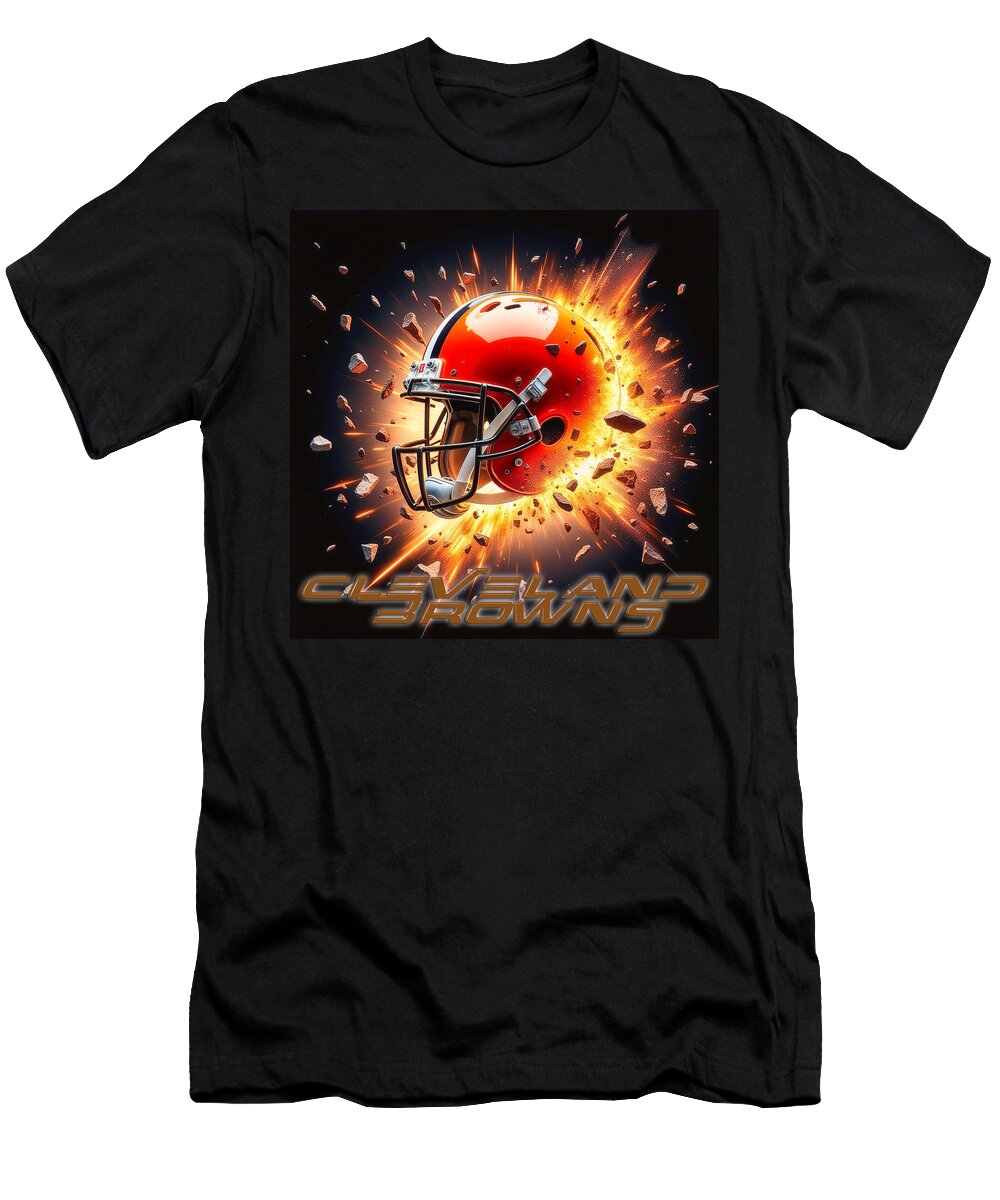 Cleveland Browns Football Helmet Art Kevin Walker and Pixel Reverie T-Shirt