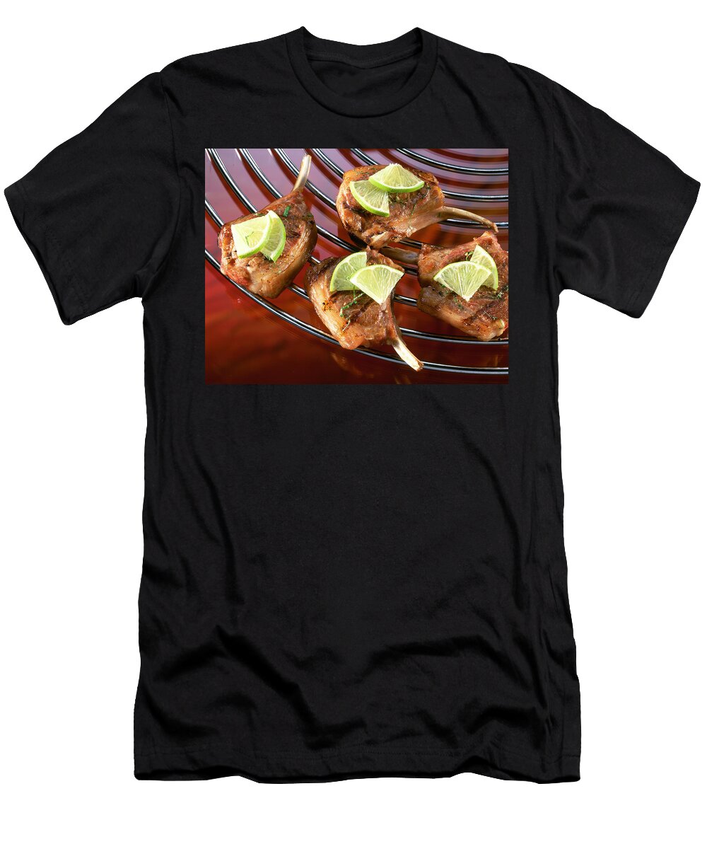 Close Up of Lamb Chops with Limes on Grill Jalag Uwe Bender T-Shirt