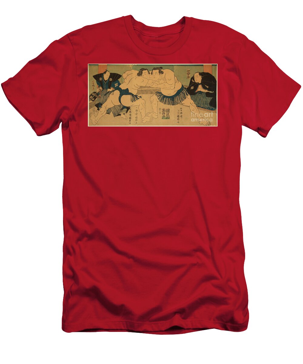 Combat of Sumo Wrestlers Tagasugo Against Ayusegawa 1866 Utagawa Kuniteru T-Shirt