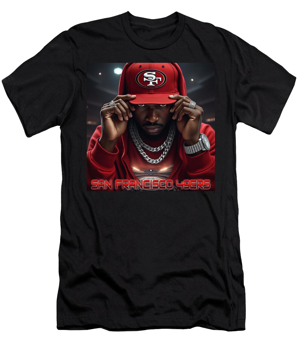 Confident Man in 49ers Attire Kevin Walker and Pixel Reverie T-Shirt