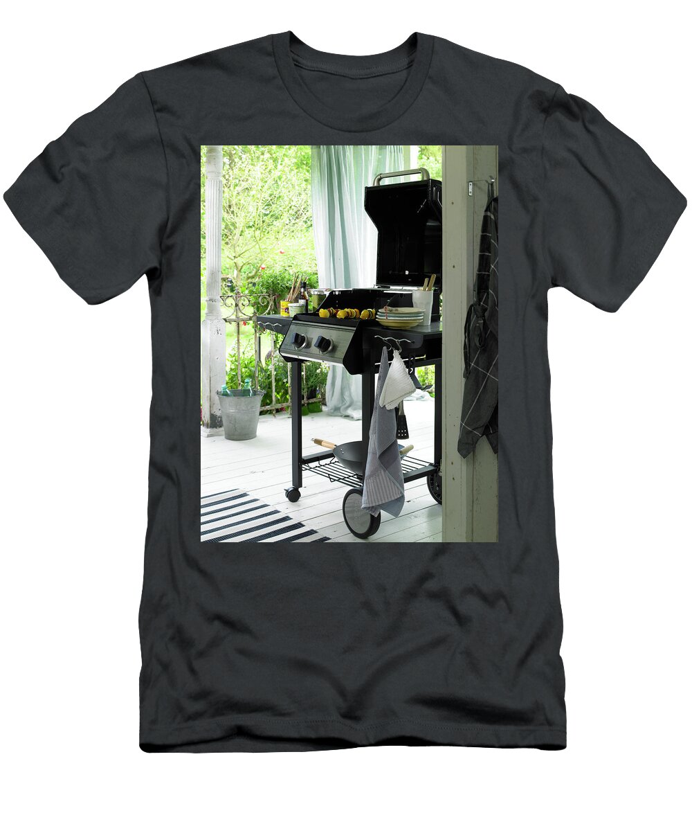Cooking Gas Grill with Wheels on Terrace Jalag Olaf Szczepaniak T-Shirt