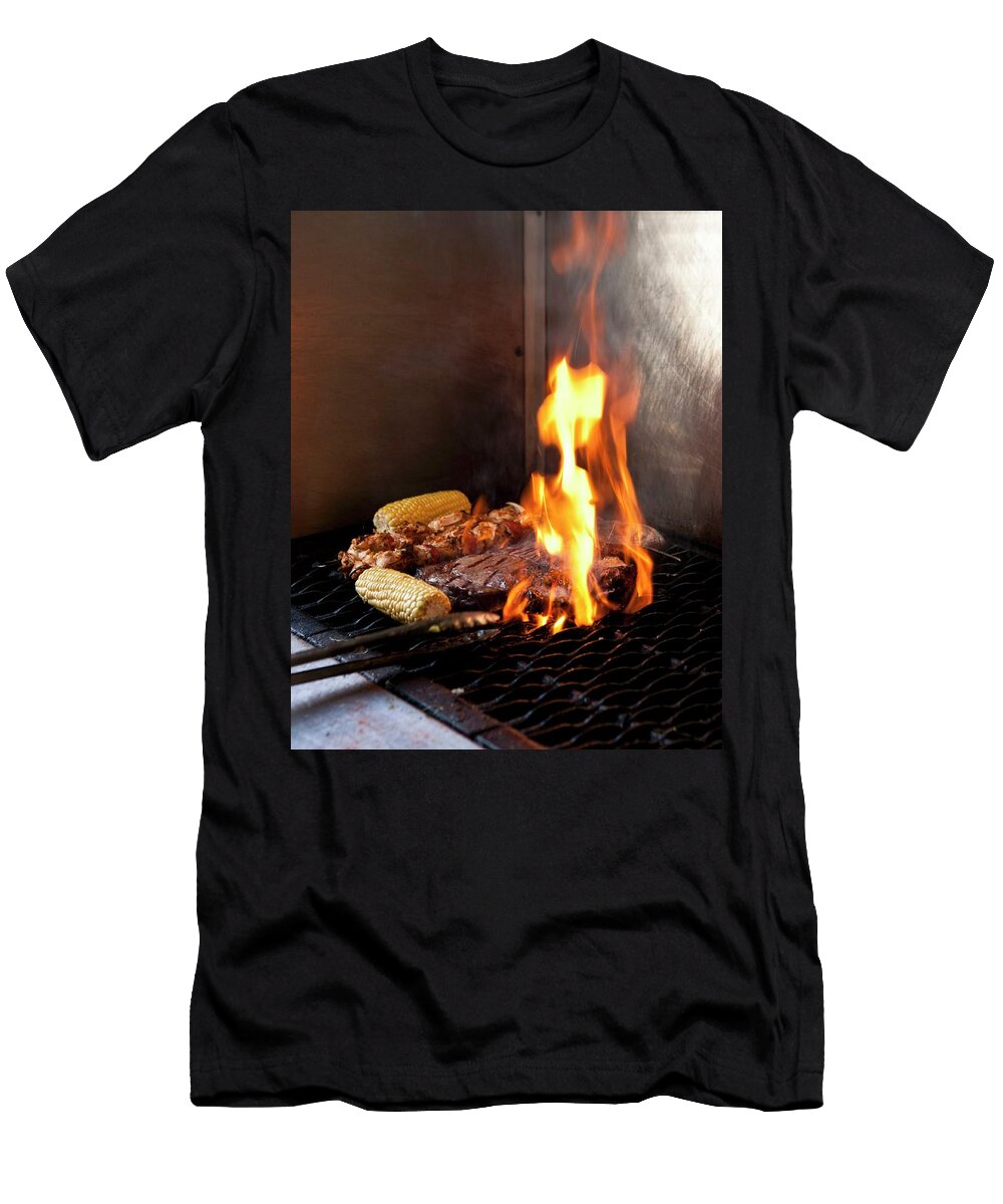 Corn Cobs and Meet on a Barbecue At the Backyard Grill Lounge Sea Point South Africa Jalag Bruce Tuck T-Shirt