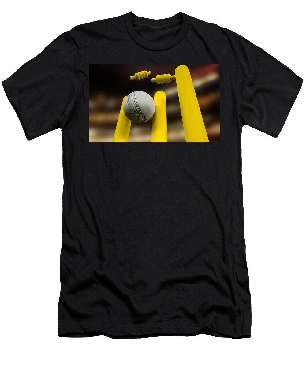 Cricket Ball Hitting Wickets Night Allan Swart T-Shirt
