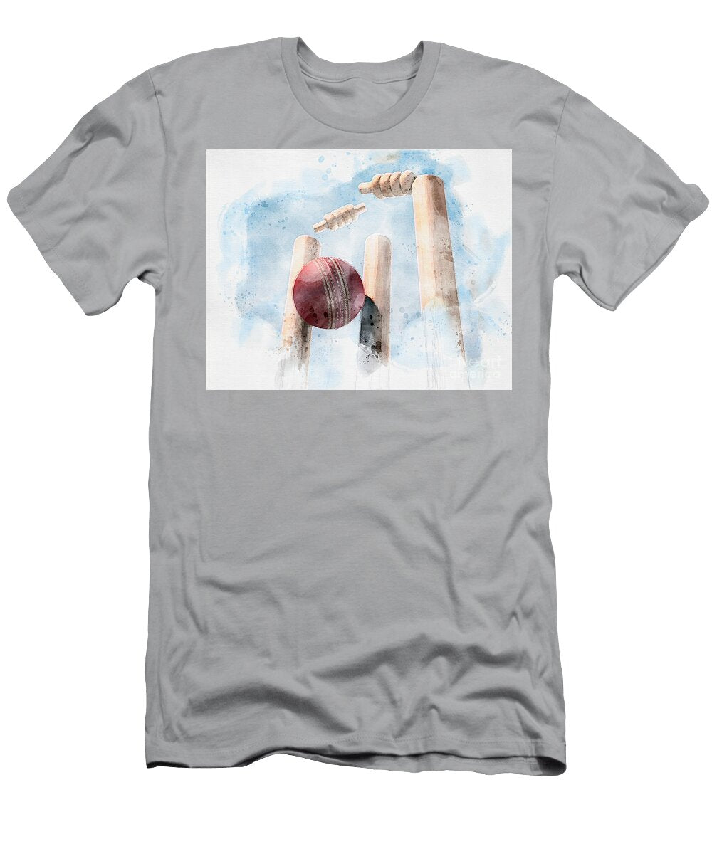 Cricket Ball Hitting Wickets Watercolor Allan Swart T-Shirt
