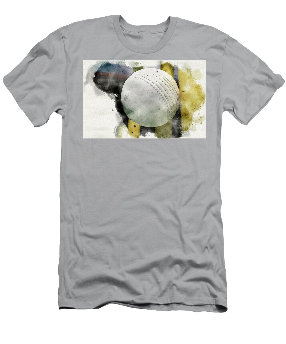 Cricket Ball Striking Wickets Watercolor Allan Swart T-Shirt