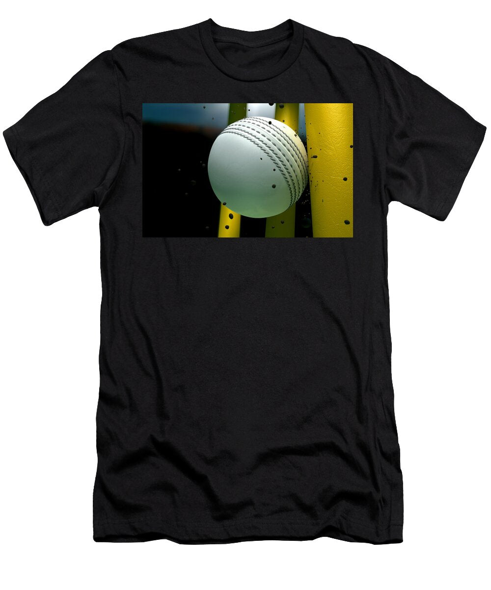 Cricket Ball Striking Wickets with Particles At Night Allan Swart T-Shirt
