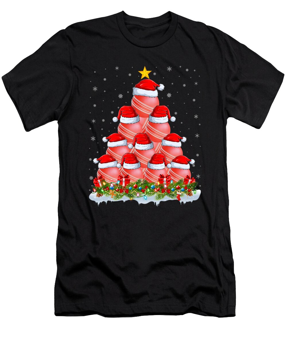 Cricket Balls Christmas Tree Lights Funny Sports Natalie Lidford T-Shirt