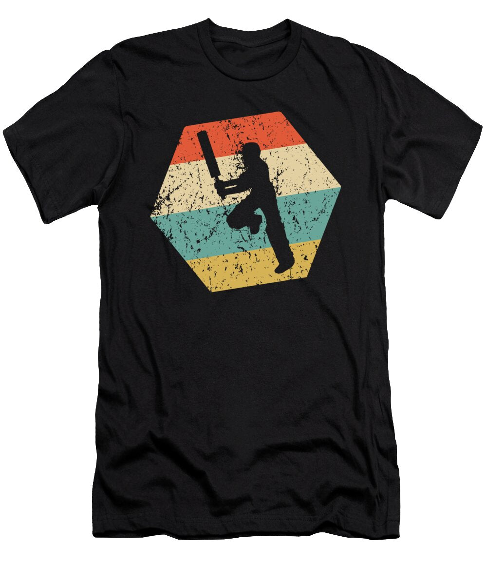 Cricket Player Retro Distressed Hexagon Cricket Batter Kevin Garbes T-Shirt