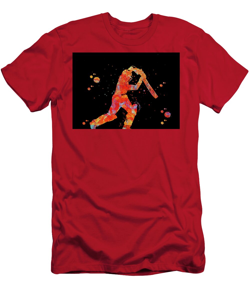Cricket Player Watercolor Print Cricket Sport Art Print Batsman Striking Cricket Ball Poster Cricket Leith Huber T-Shirt