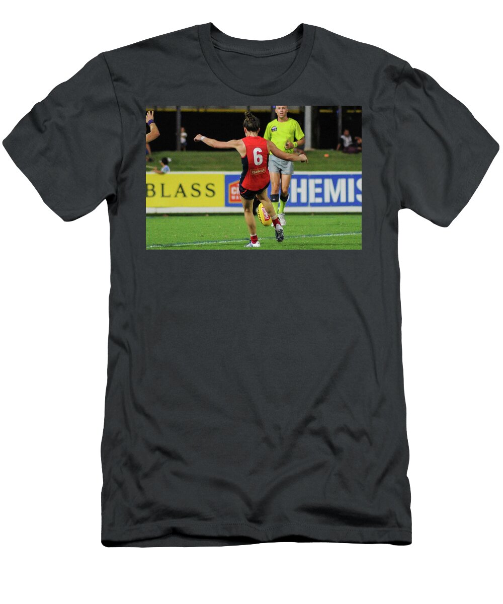 Daisy Pearce Kicking During the Afl Womens Round Six Match Lawrence Christopher T-Shirt