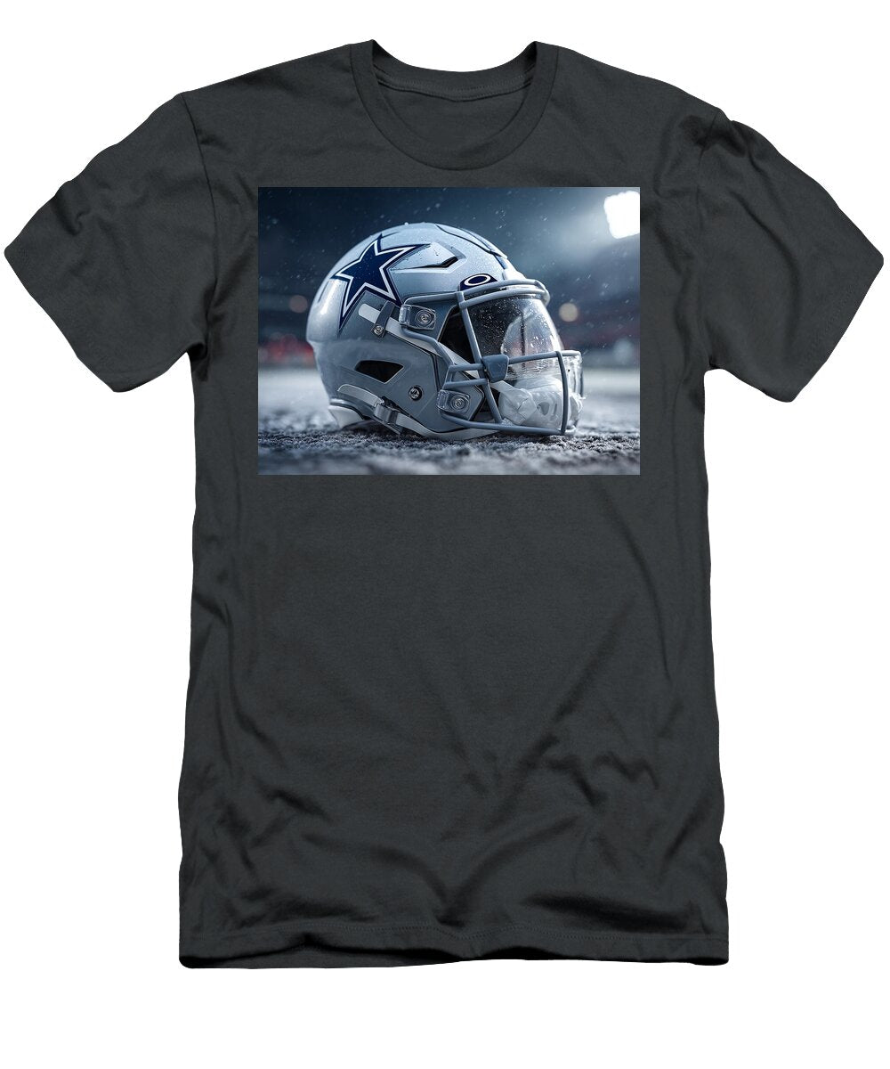 Dallas Cowboys Football Helmet in Snow Kevin Walker and Pixel Reverie T-Shirt