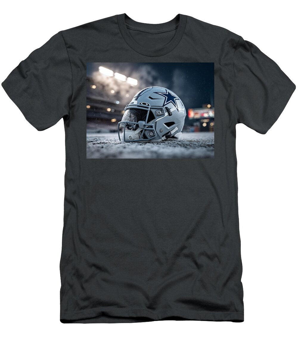 Dallas Cowboys Football Helmet on Snow Kevin Walker and Pixel Reverie T-Shirt