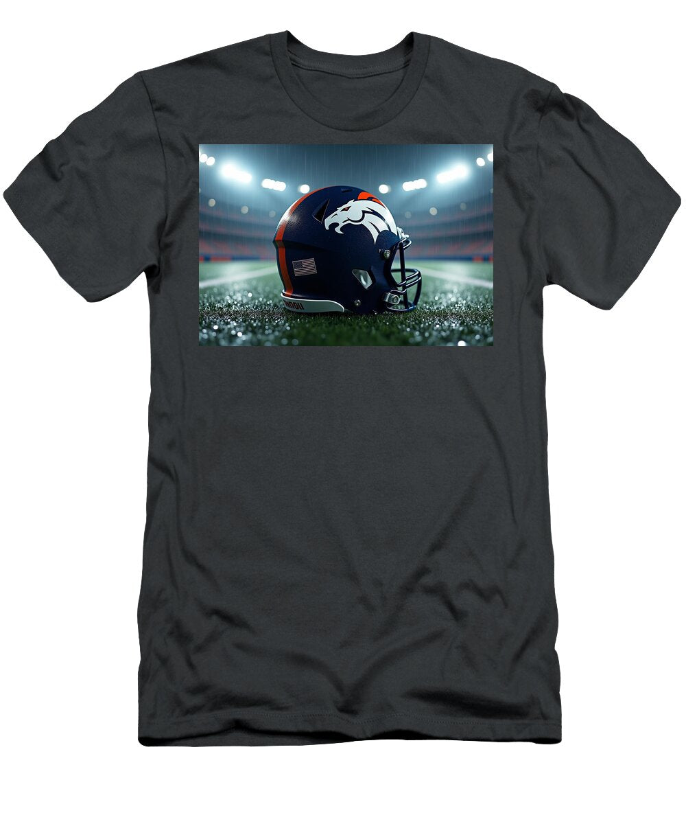 Denver Broncos on Wet Field Kevin Walker and Pixel Reverie T-Shirt