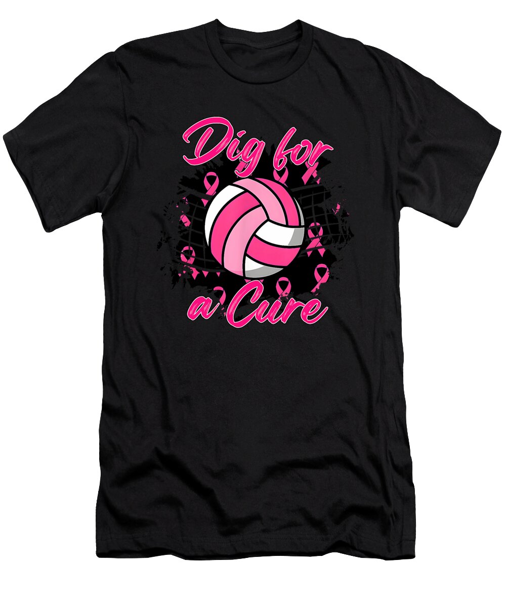 Dig for Cure Ribbon Volleyball Pink Breast Gifts Natalie Lidford T-Shirt