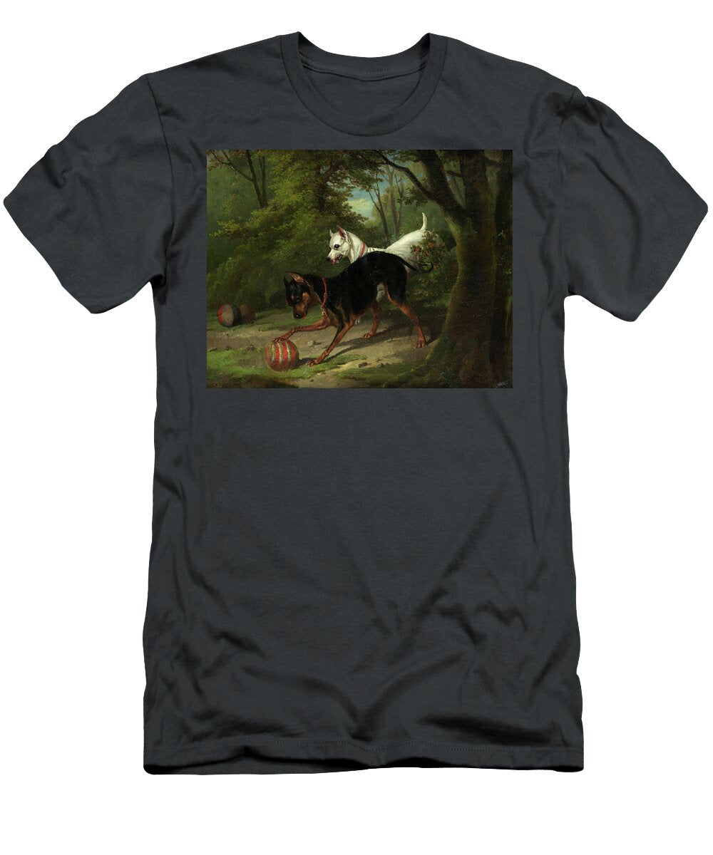 Dogs Playing with Ball Alfred De Dreux T-Shirt