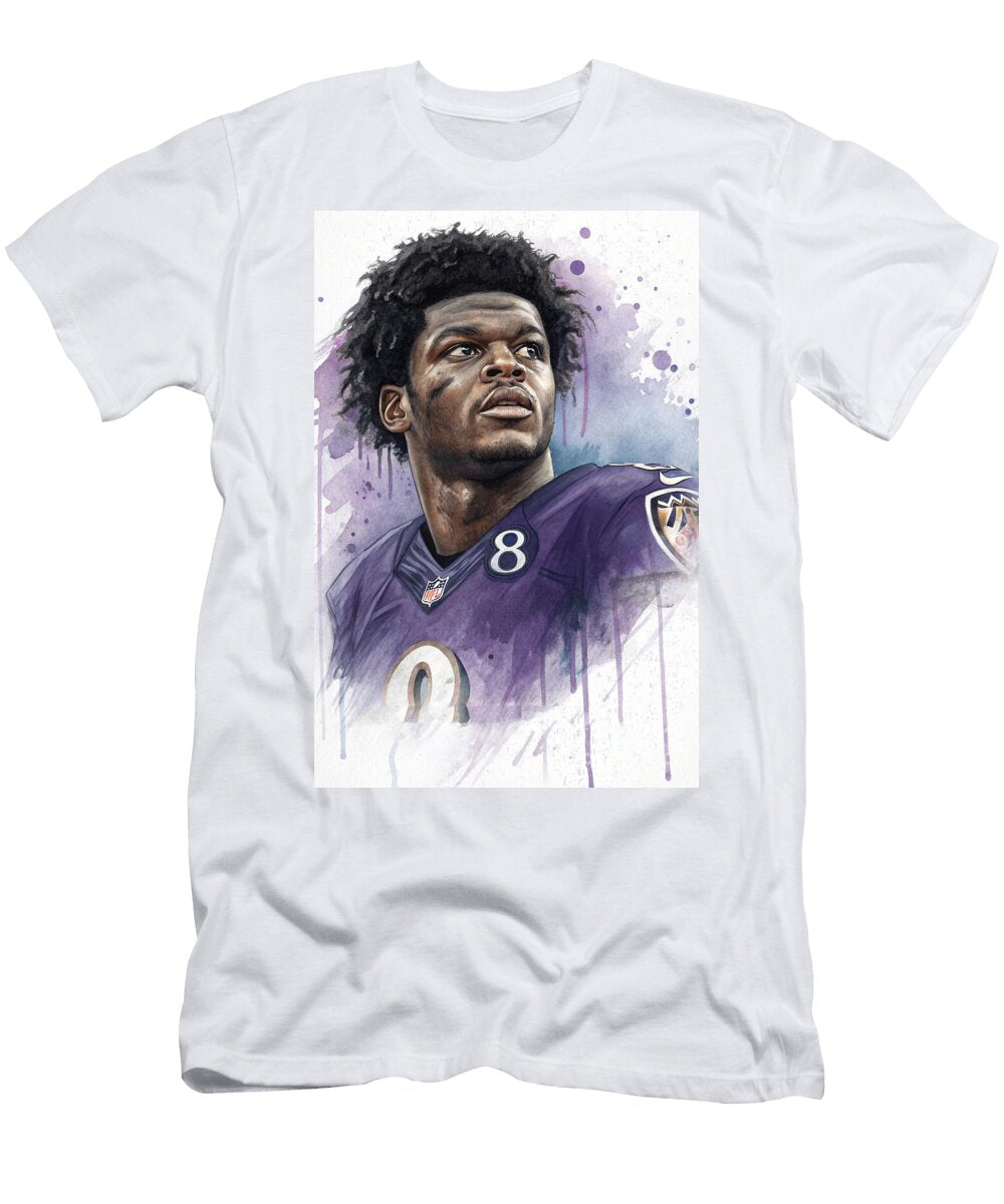 Dynamic Lamar Jackson Portrait Watercolor Carlos V T-Shirt