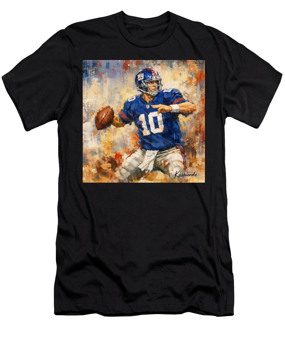 Eli Manning Iconic Football Quarterback in Action Jafeth Moiane T-Shirt