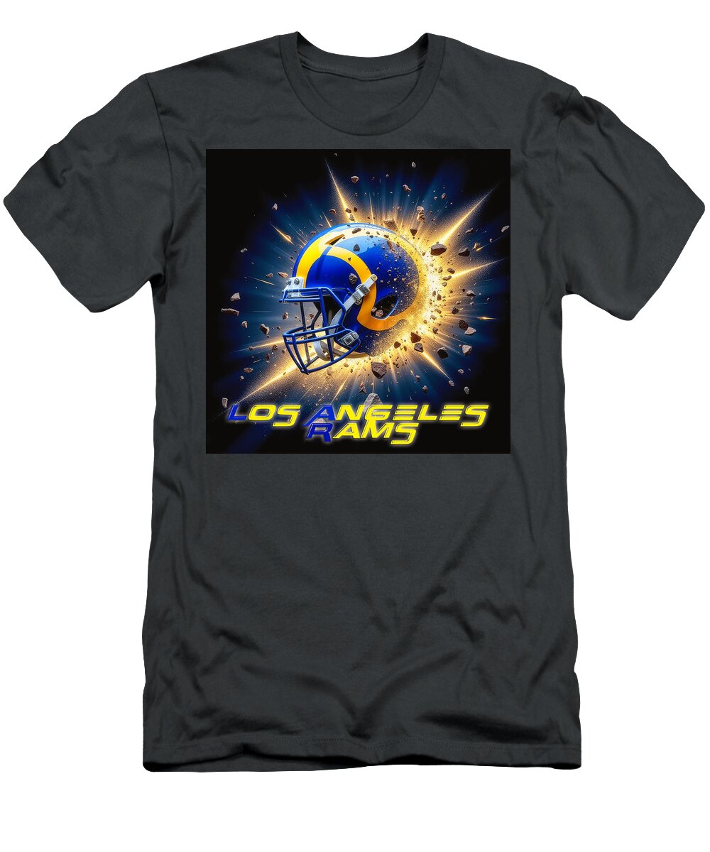 Exploding Los Angeles Rams Helmet Kevin Walker and Pixel Reverie T-Shirt