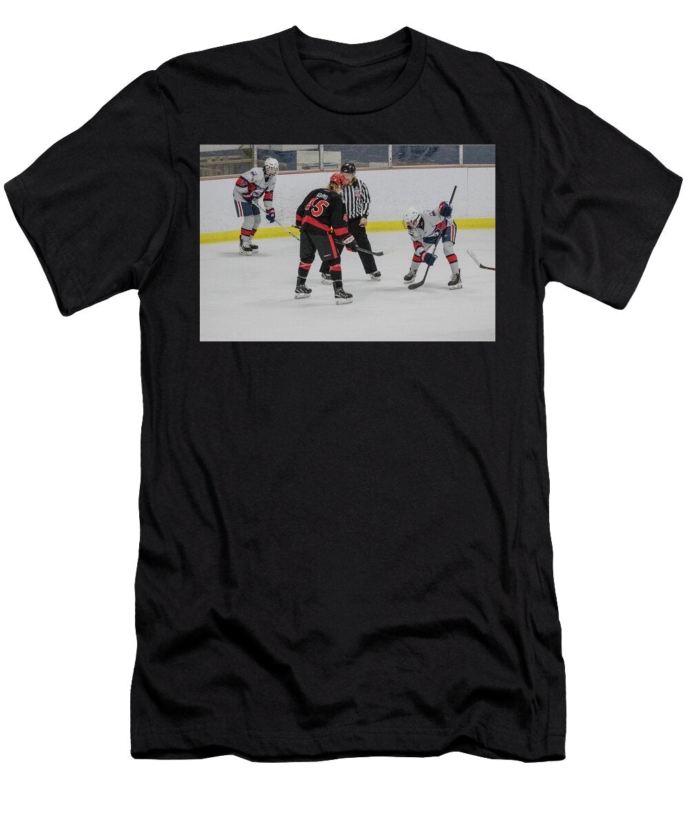Face Off in Intense Hockey Game Bill Adams T-Shirt