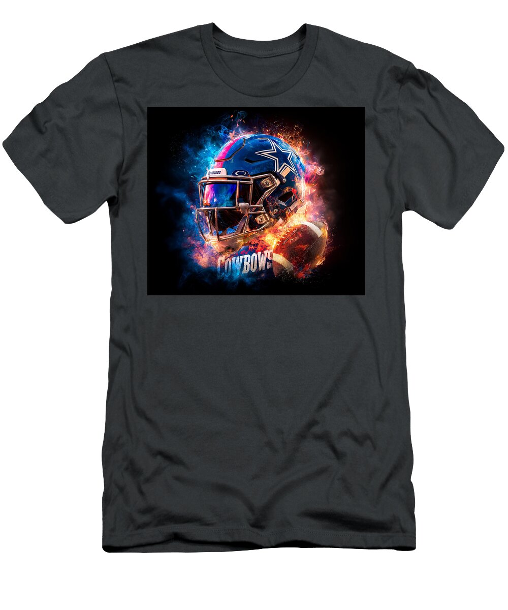 Fiery Dallas Cowboys Helmet Kevin Walker and Pixel Reverie T-Shirt