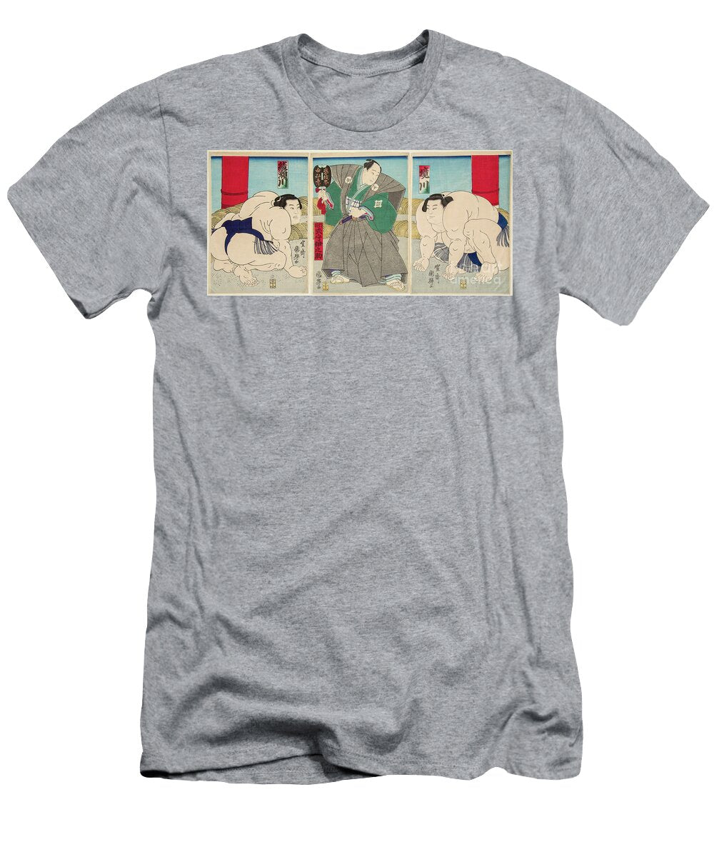 Fight of the Wrestlers of Sumo Shakaigawa and Ayasemawa 1873 Utagawa Kuniteru T-Shirt