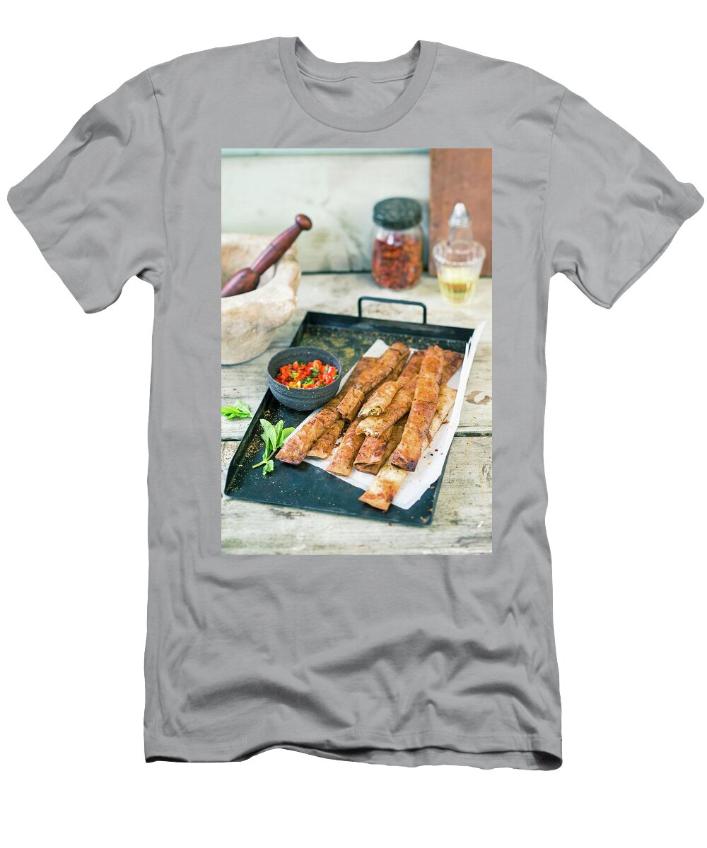 Filto Pastry Rolls Filled with Feta Cheese and Served with a Pepper Dip Jalag Wolfgang Schardt T-Shirt
