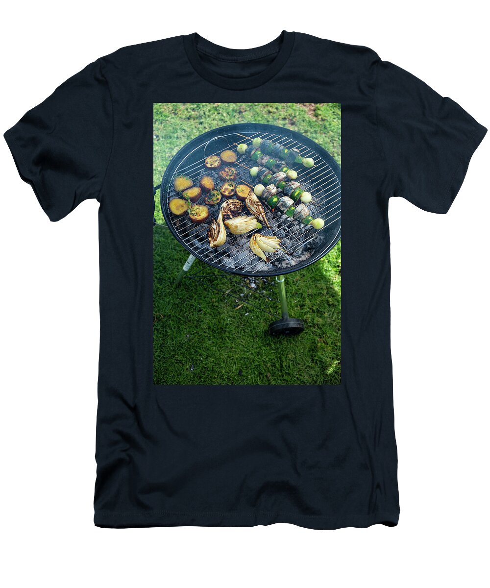 Fish Skewers Potatoes and Fennel on a Grill Nicolas Lemonnier T-Shirt