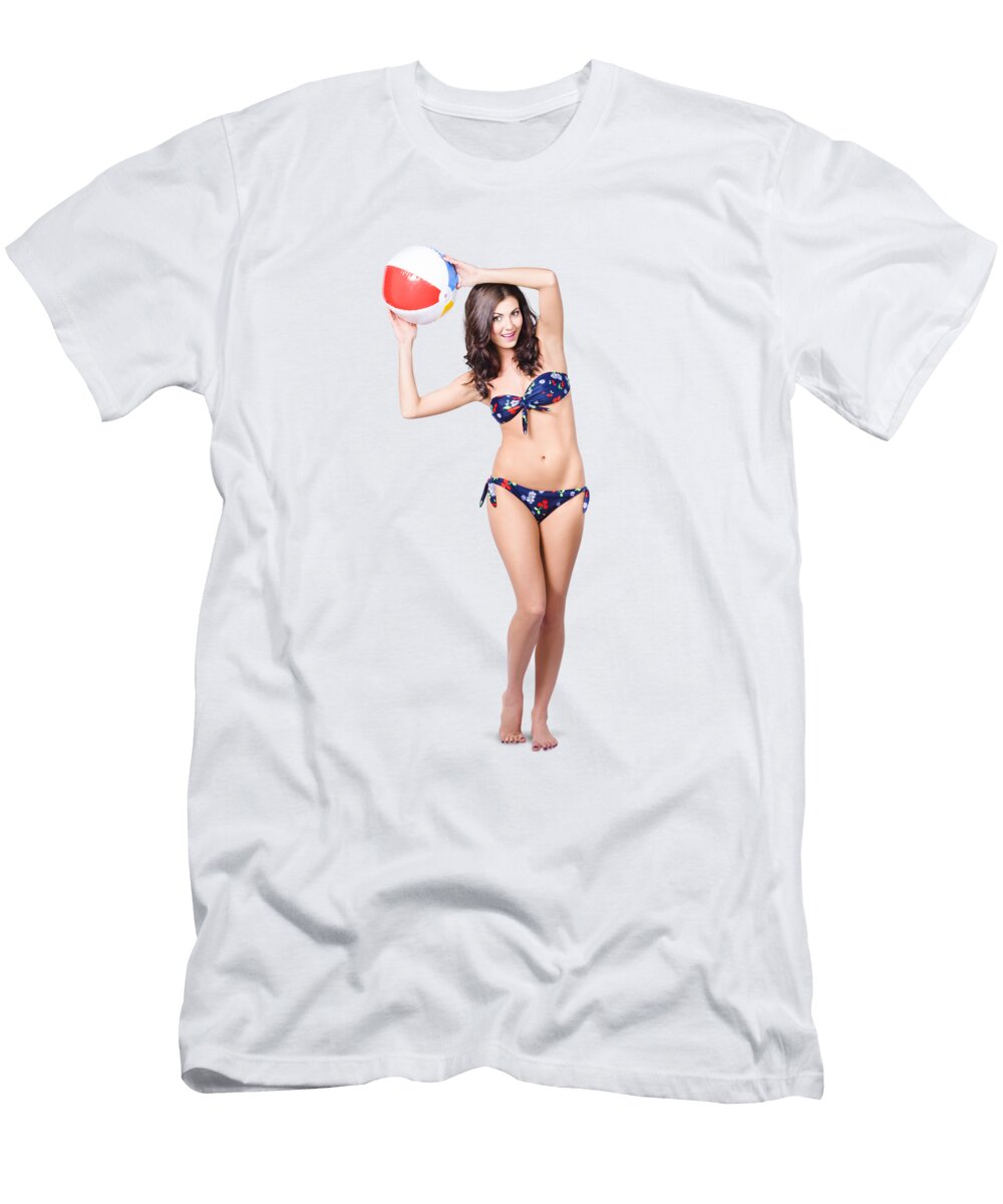 Fit and Active Girl in Bikini with Beach Ball Jorgo Photography Wall Art Gallery T-Shirt