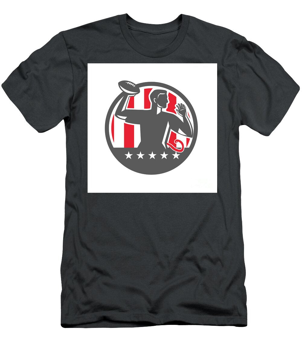 Flag Football Qb Player Passing Ball Circle Retro Aloysius Patrimonio T-Shirt
