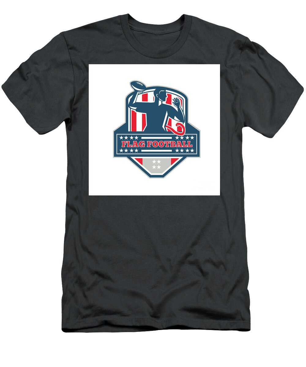Flag Football Qb Player Passing Ball Crest Retro Aloysius Patrimonio T-Shirt