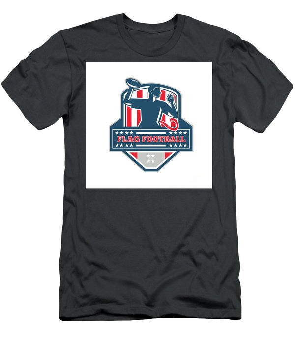 Flag Football Qb Player Passing Ball Crest Retro Aloysius Patrimonio T-Shirt