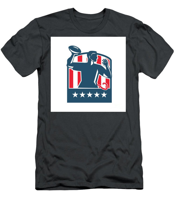 Flag Football Qb Player Passing Ball USA Flag Crest Retro Aloysius Patrimonio T-Shirt