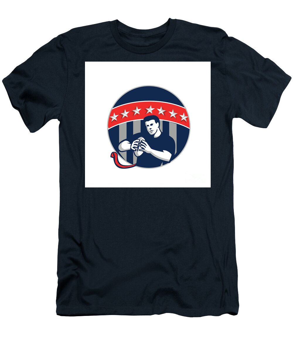 Flag Football Qb Player Running Circle Retro Aloysius Patrimonio T-Shirt