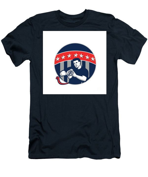 Flag Football Qb Player Running Circle Retro Aloysius Patrimonio T-Shirt