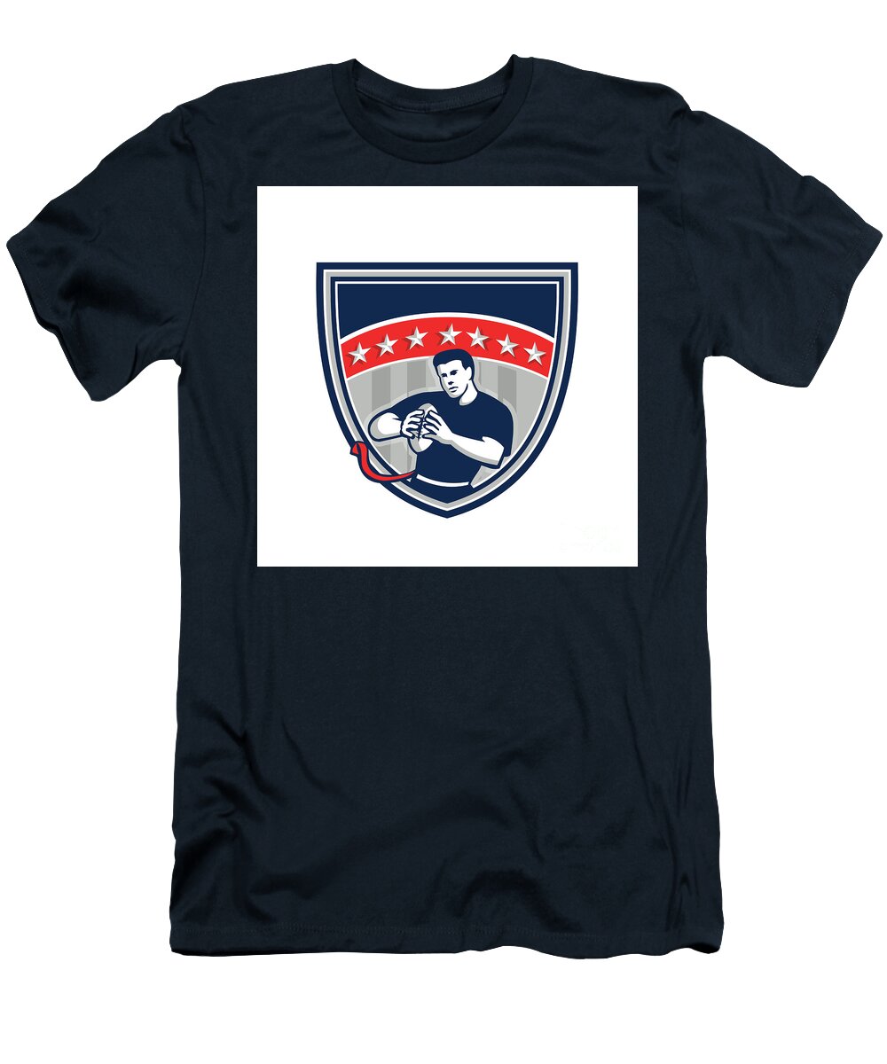 Flag Football Qb Player Running Stars Crest Retro Aloysius Patrimonio T-Shirt
