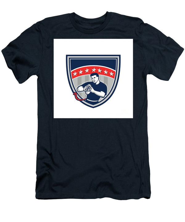 Flag Football Qb Player Running Stars Crest Retro Aloysius Patrimonio T-Shirt